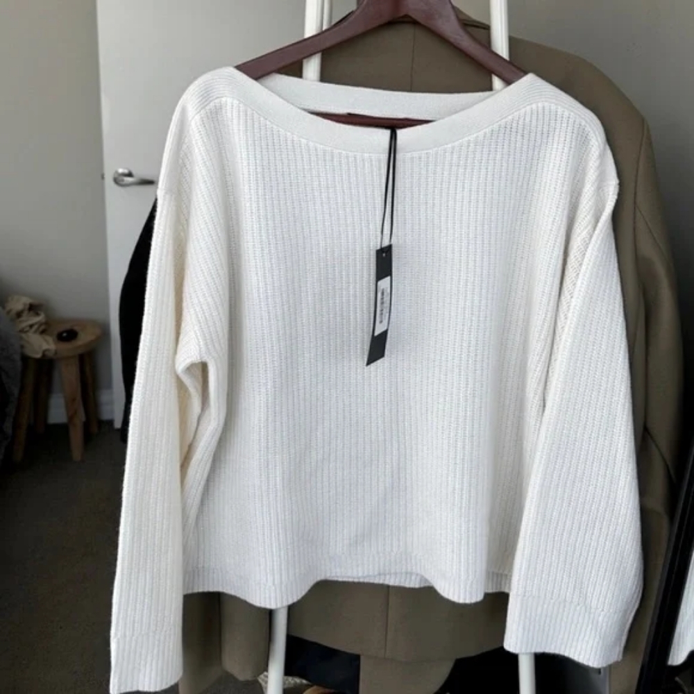 NWT Jenni Kayne Cashmere Boatneck Sweater Ivory Medium/Small HP Oversized - Picture 3 of 11